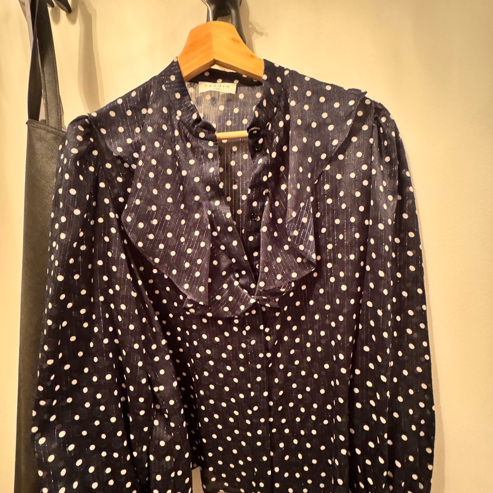 Sandro Midnight Blue Blouse with White Dots